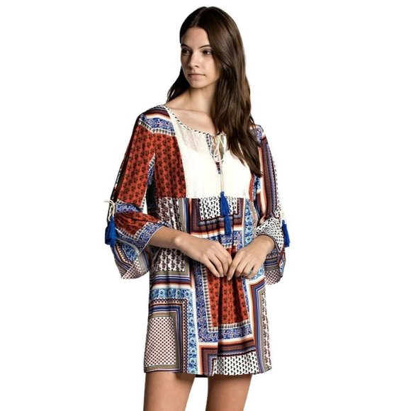 Kori America Tassel and Lace Dress, Orange Mix - Picture 3 of 4